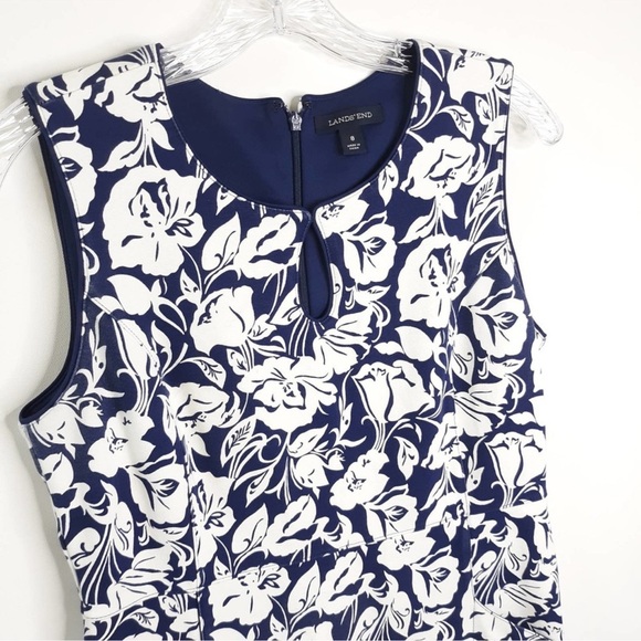 NWOT Lands’ End Navy White Floral Shift Dress Petite 6P Keyhole Stretch Pockets - Picture 5 of 13